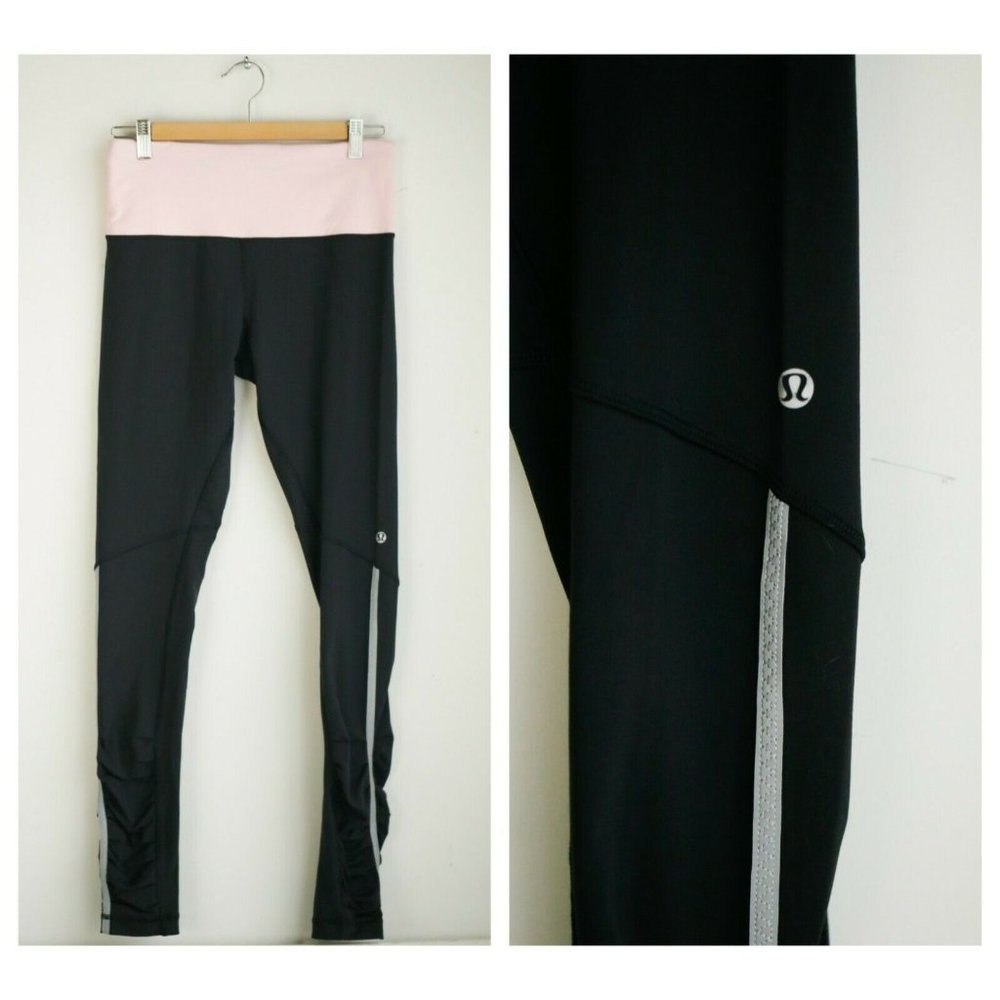 Lululemon Black wi Pastel Pink Waist Leggings